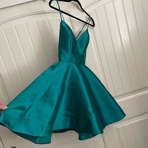 Rene the label green satin fit and flare cocktail prom formal dress size small